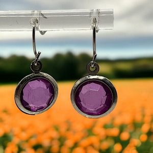Amethyst Crystal February Birthstone Silver-Tone .75 Inch Earrings!